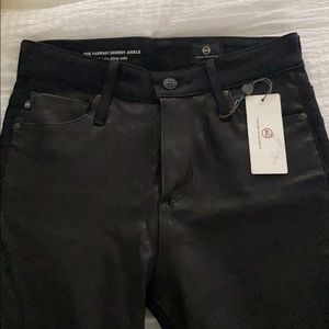 NWT AG The Farrah Skinny Ankle Leather Black Jeans